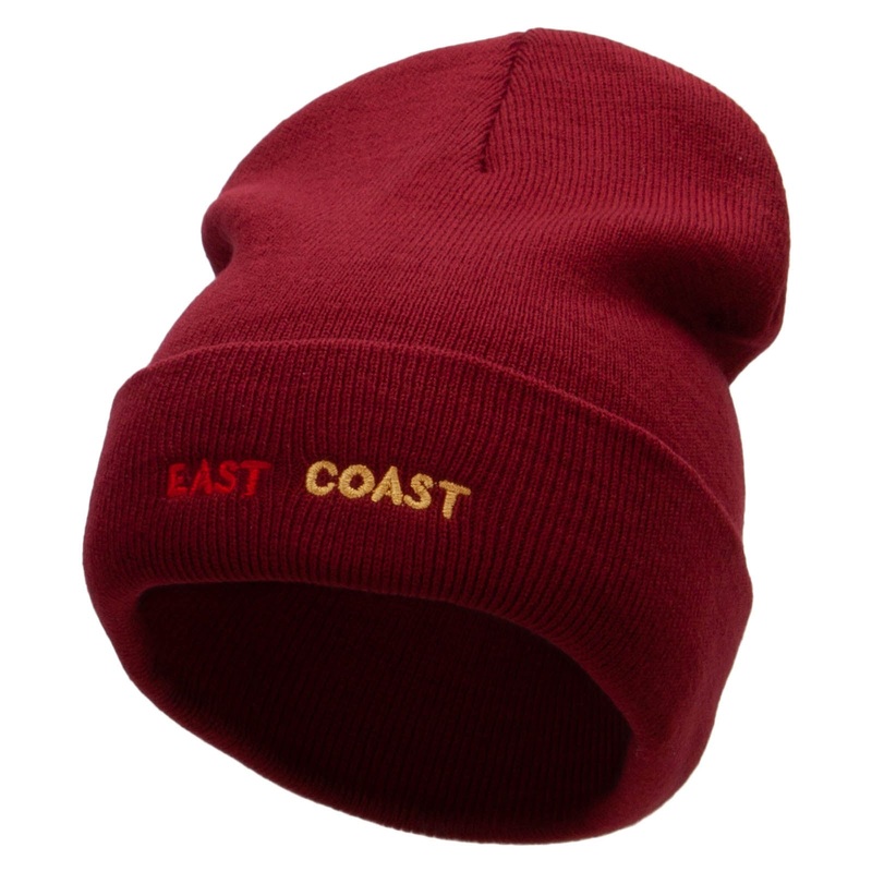 East Coast Embroidered 12 Inch Long Knitted Beanie Maroon One Size