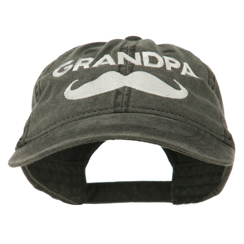 Grandpa Mustache Embroidered Washed Pigment Dyed Cap Black One Size