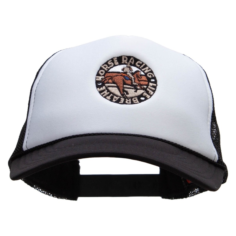 Horse Racing Life Embroidered Foam Panel Mesh Snapback Black White One Size