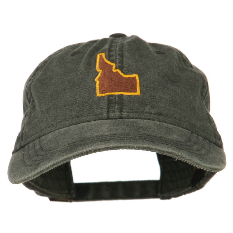 Idaho State Map Embroidered Washed Cotton Cap Black One Size