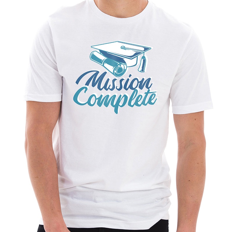 Mission Complete Graphic Design Unisex Ring Spun Combed Cotton Short Sleeve Deluxe Jersey T-Shirt White XS
