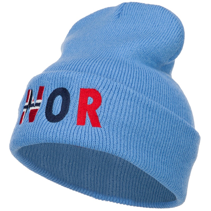 Norway Embroidered Long Beanie Sky Blue One Size