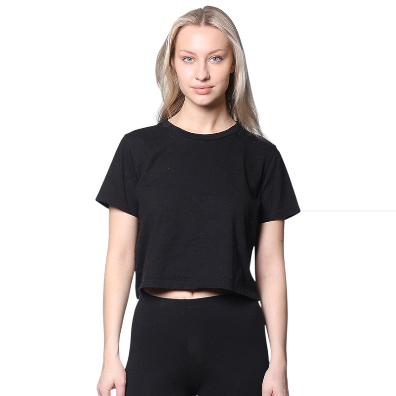 Royal Apparel 2011 Womens Rib Knit Cropped Tee Made in USA Black XS