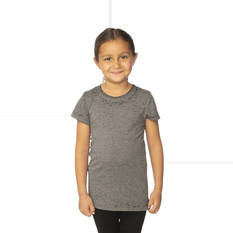Royal Apparel 22560BO Kids Burnout Wash Short Sleeve Girls’ Tee Made in USA Heather Charcoal 4