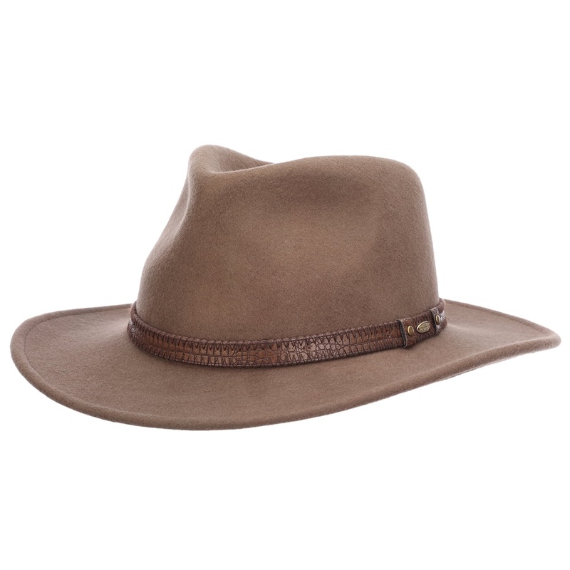 Scala Hats Rosebery Crushable Water Repellent Wool Felt Outback Hat – Khaki M