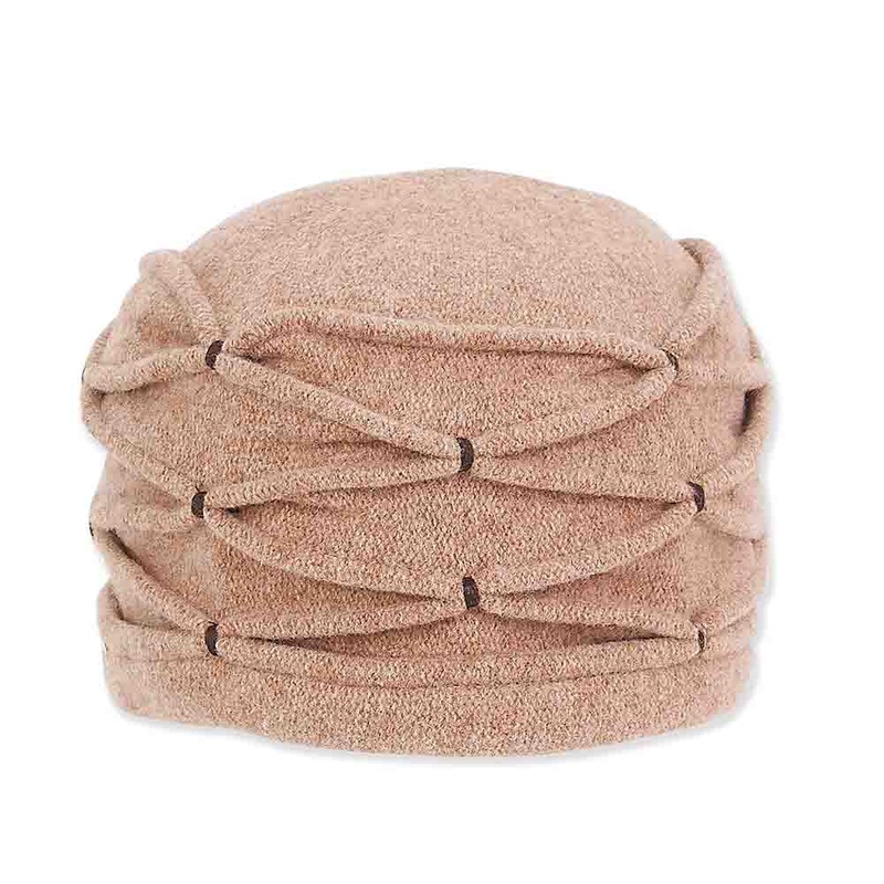 Soft Wool Pulled Turban Beanie with Contrast Stitching – Adora Hat Camel M/L (57-59 cm)
