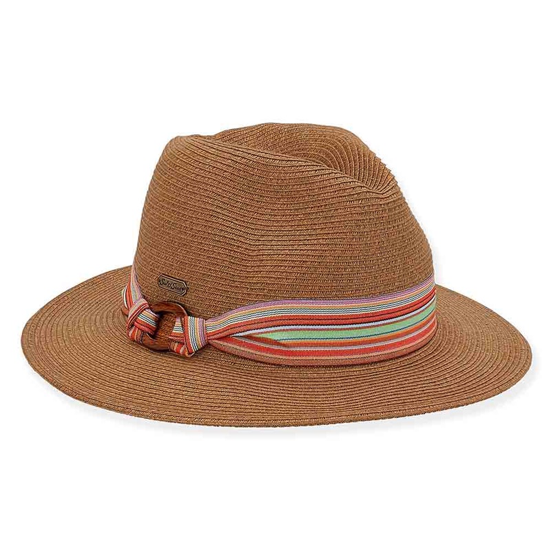 Straw Safari Hat with Multi Color Striped Band – Sun ‘N’ Sand Brown Medium (57 cm)