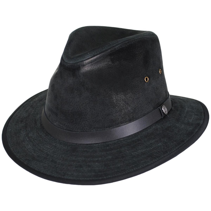 Wholesale Nubuck Leather Safari Fedora Hat B2B Pre-Pack BLACK 1S-3M-4L-3XL-1XXL