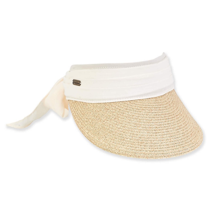 Wide Brim Sun Visor with Chiffon Sash – Sun ‘N’ Sand Hats Ivory