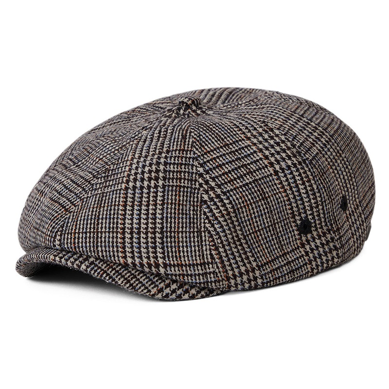 Brixton Hats Brood Prince Of Wales Check Lightweight Newsboy Cap – Cream-Black-Orange-Light Blue Small-56cm