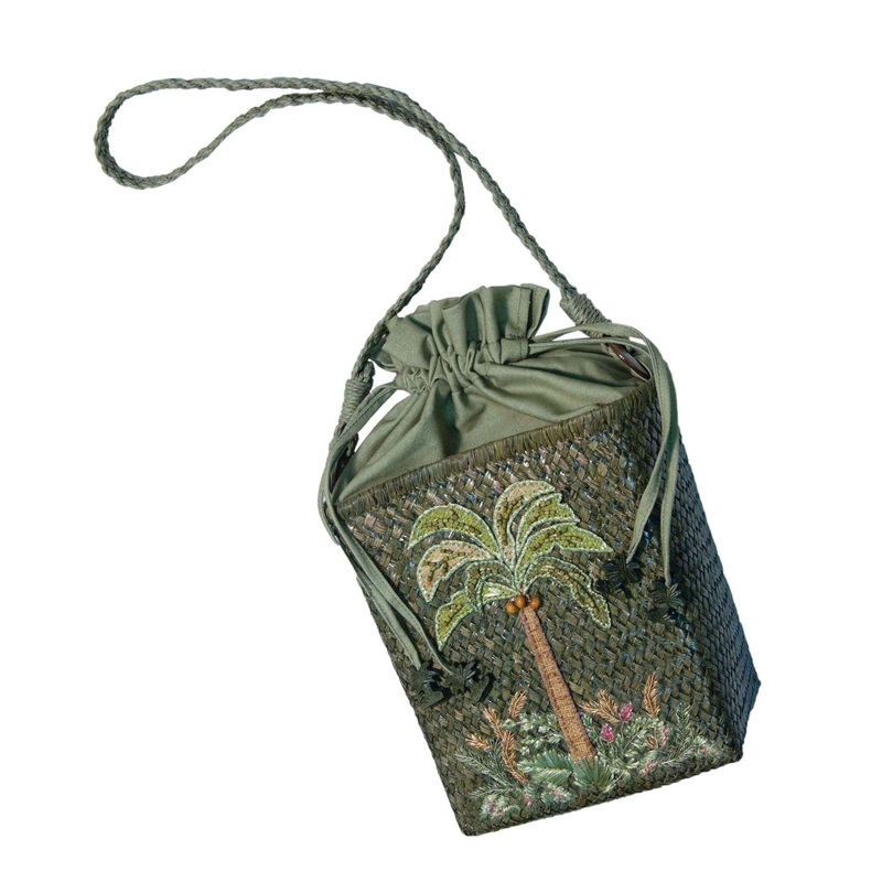 Cappelli’s Seagrass Bag with Palm Tree Embroidery Olive