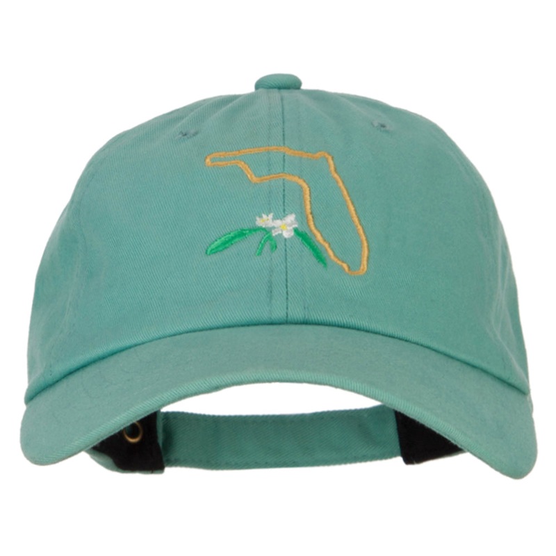 Florida Orange Blossom with Map Embroidered Unstructured Washed Cap Mint One Size