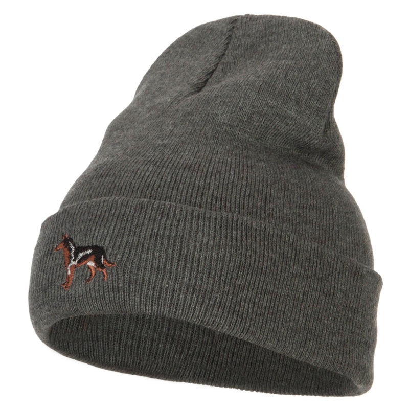 German Shepherd Embroidered Long Beanie Dk Grey One Size