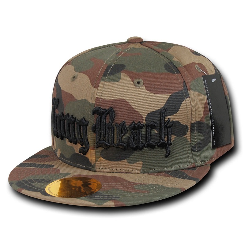 Long Beach City Camo Snapback Flat Bill Hat, Camo/Black Camo/Black