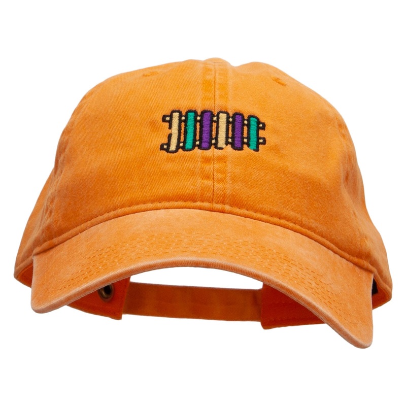 Mardi Instrument Embroidered Washed Solid Pigment Dyed Cotton Twill Brass Buckle Cap Orange One Size