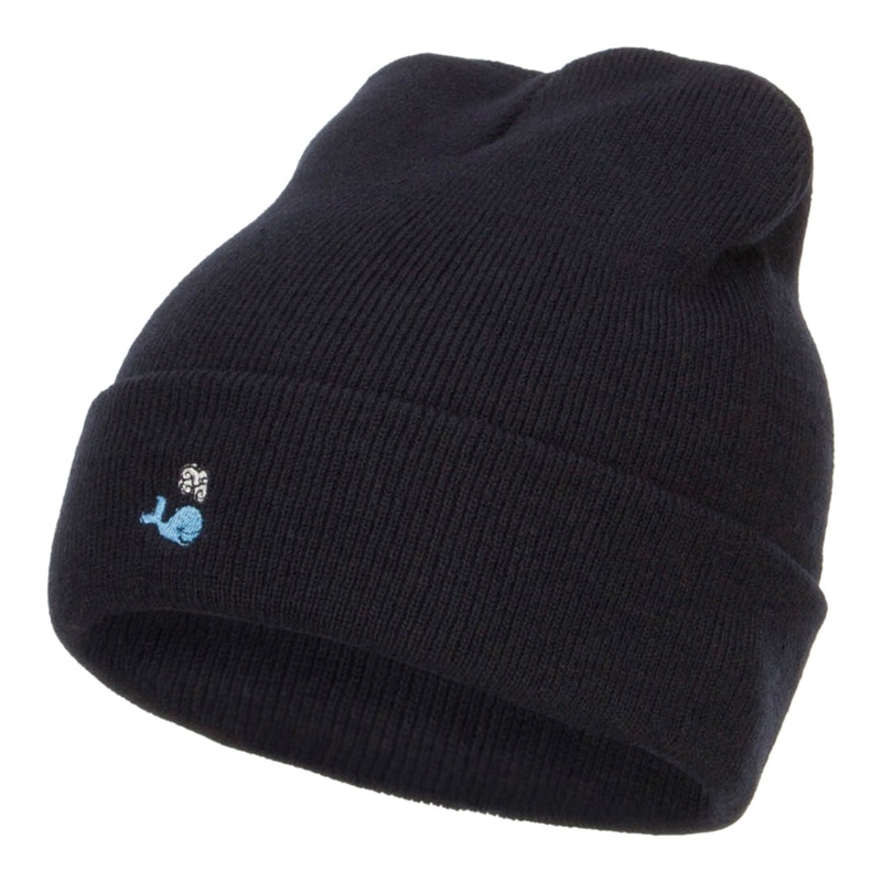 Mini Whale Embroidered Long Beanie Navy One Size