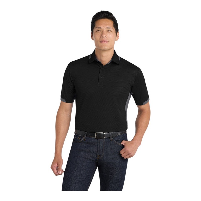 Port Authority K524 Dry Zone Colorblock Ottoman Polo Black/ Iron Grey XS