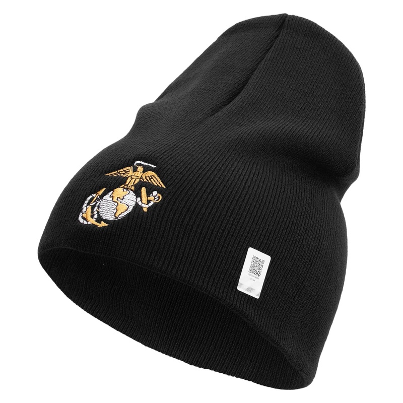 US Marine Corps Emblem Symbol Embroidered 8 Inch Short Beanie Made in USA Black One Size
