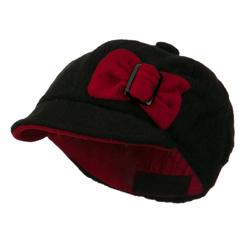 Youth Bow Newsboy Cap Black Red One Size