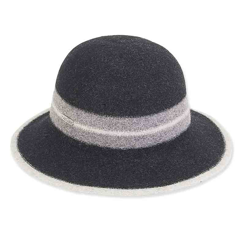 Adora Wool Hat Soft Wool Bucket Hat with Contrast Band and Edge Black