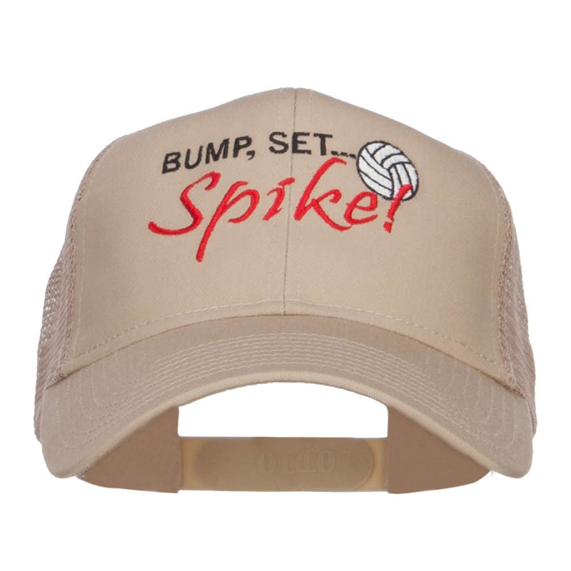 Bump Set Spike Volleyball Embroidered Mesh Cap Khaki One Size