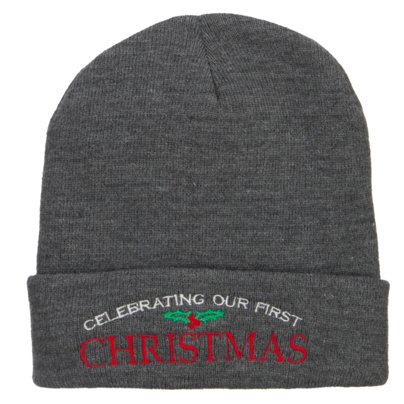 Celebrating First Christmas Embroidered Long Beanie Dk Grey One Size