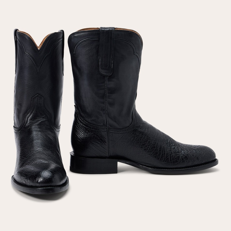Clay Smooth Ostrich Roper Boots Black 7 D