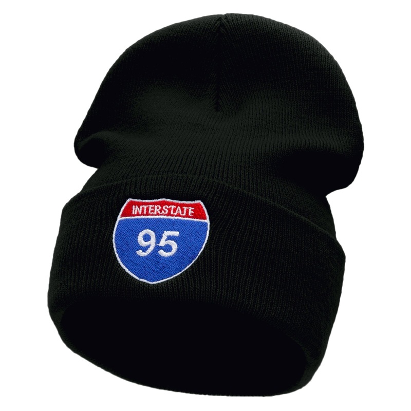 Interstate 95 Sign Embroidered 12 Inch Long Knitted Beanie Black One Size