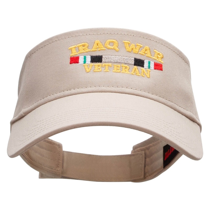 Iraq Vet Ribbon Embroidered Cotton Twill Sun Visor Khaki One Size