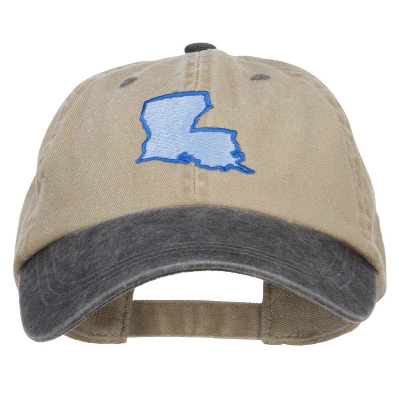 Louisiana State Map Embroidered Two Tone Cap Khaki Black One Size