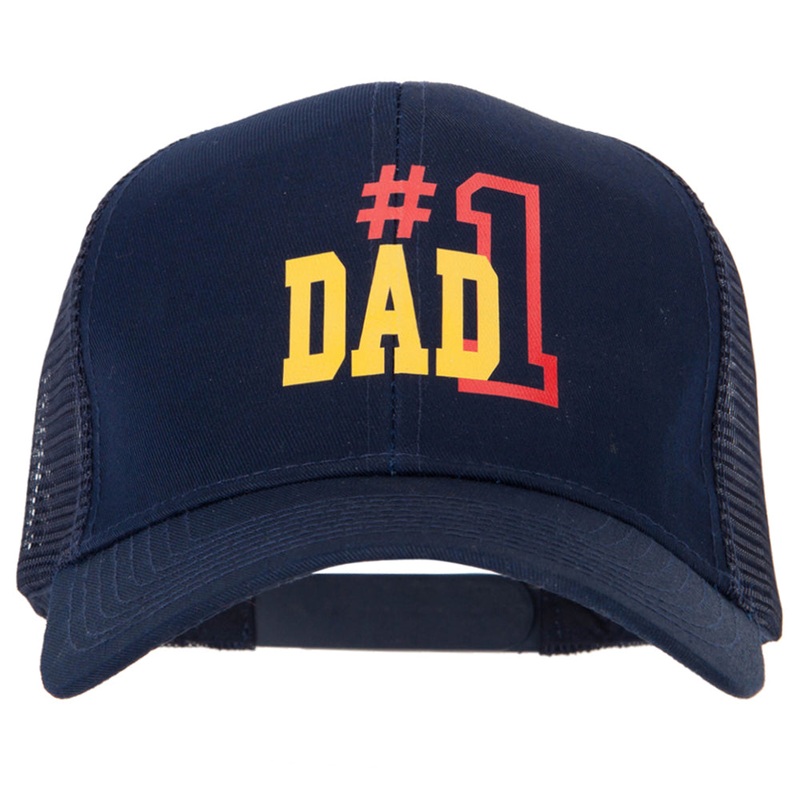 Number 1 Dad Outline Heat Transfer Solid Cotton Mesh Pro Style Cap Navy One Size