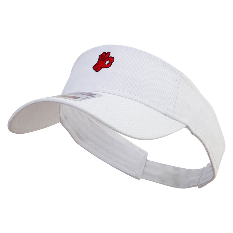 Red Ok Gesture Embroidered Cotton Twill Sun Visor White One Size