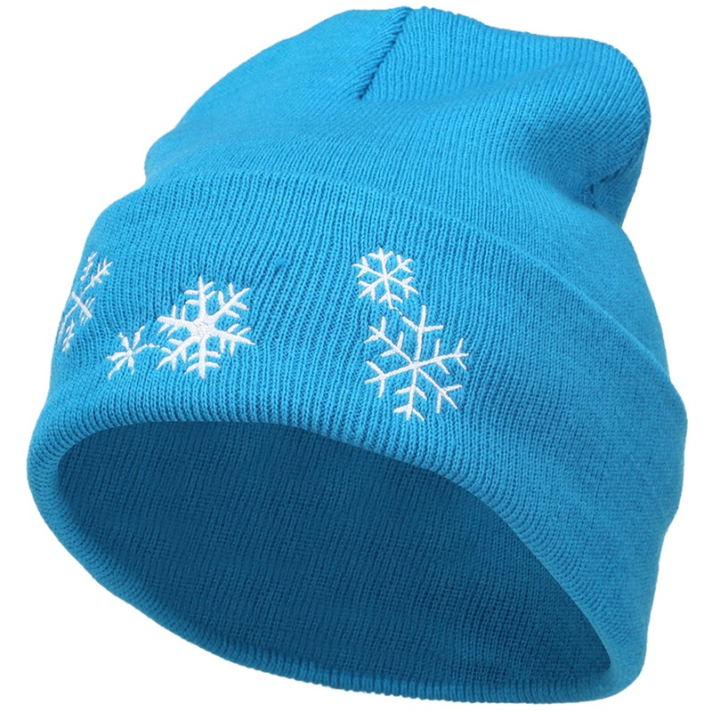 Snowflakes Embroidered Long Beanie Aqua One Size