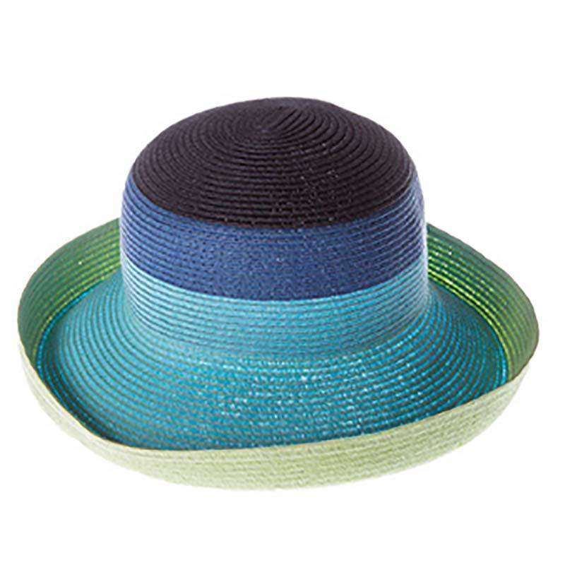Striped Straw Up Turned Brim Sun Hat Blue