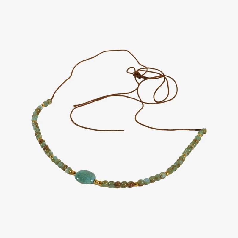Sun Stone | Twine Hat Band with Opal Stone and Gold Opaque Beads Multicolor OS