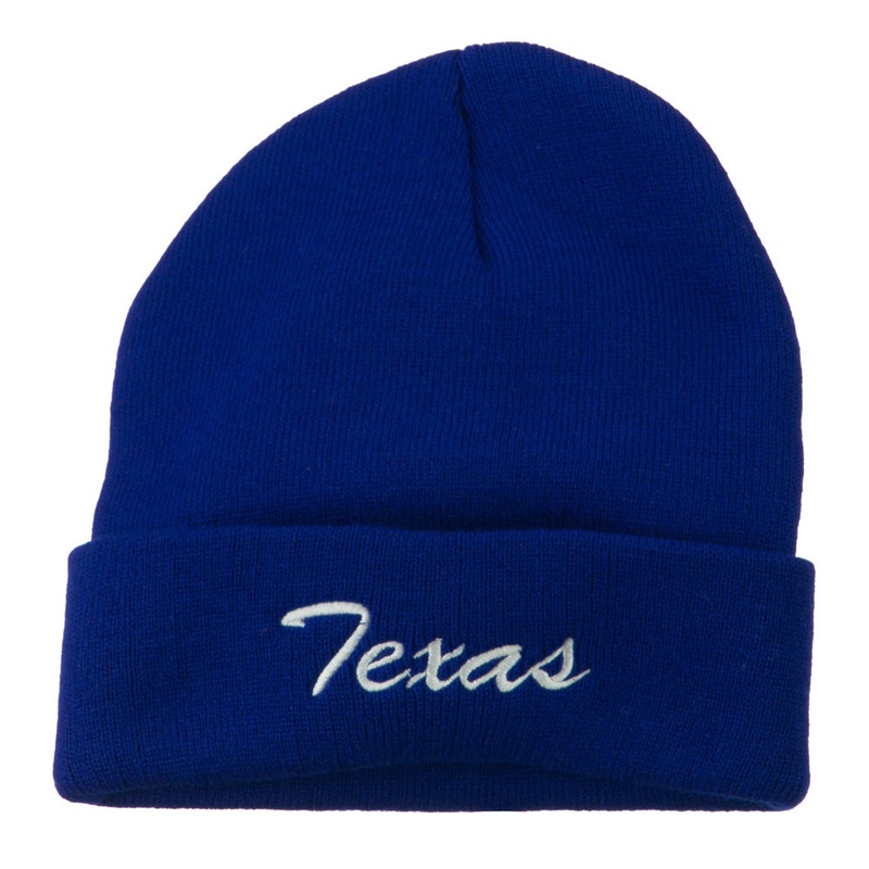 Texas Embroidered Long Cuff Beanie Royal One Size