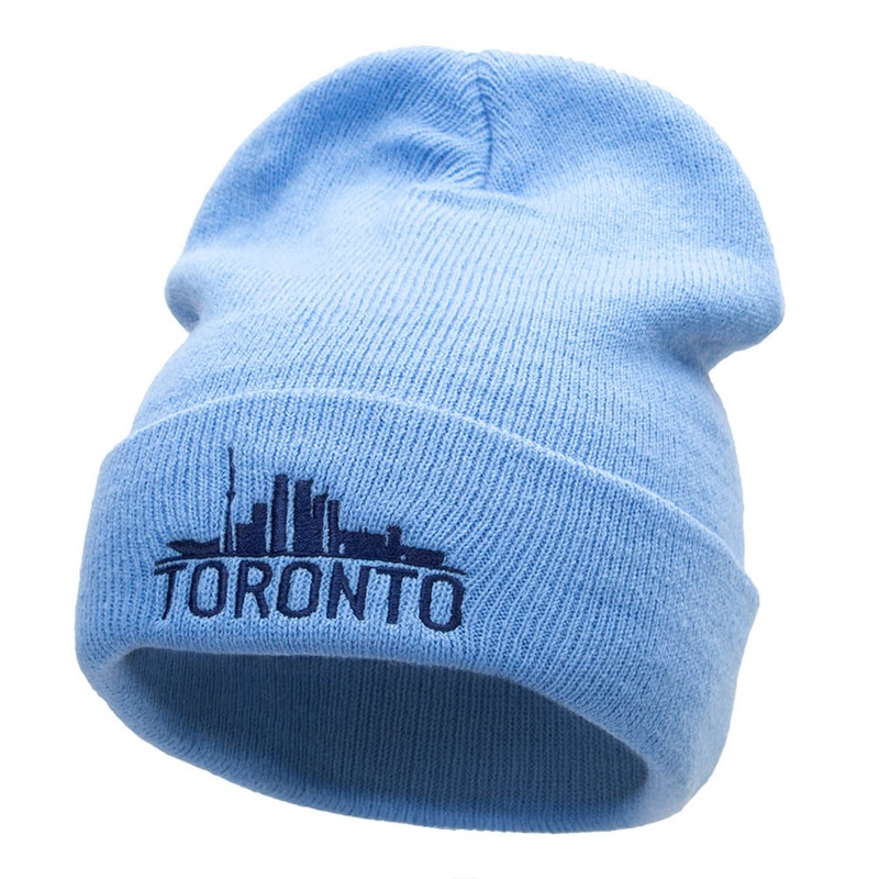 Toronto Skyline Embroidered 12 Inch Long Knitted Beanie Sky Blue One Size
