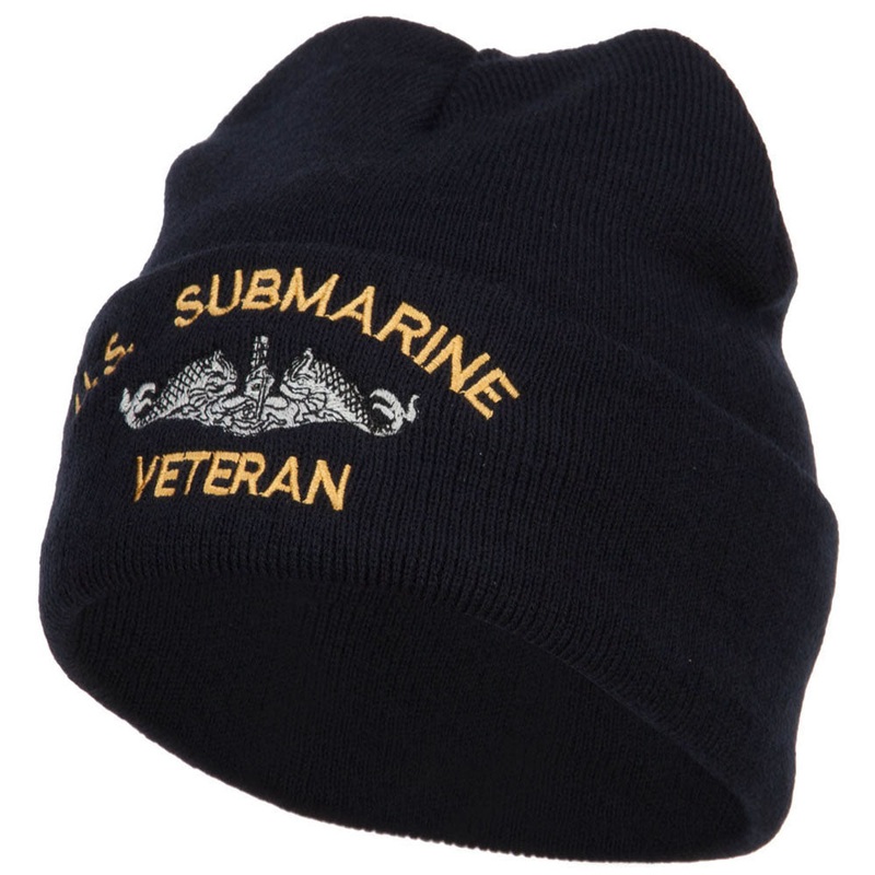 US Submarine Veteran Military Embroidered Long Beanie Black One Size