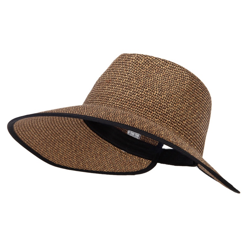 Women’s Paper Braid Bow Accented Wide Split Brim Fedora Hat Black Tweed One Size