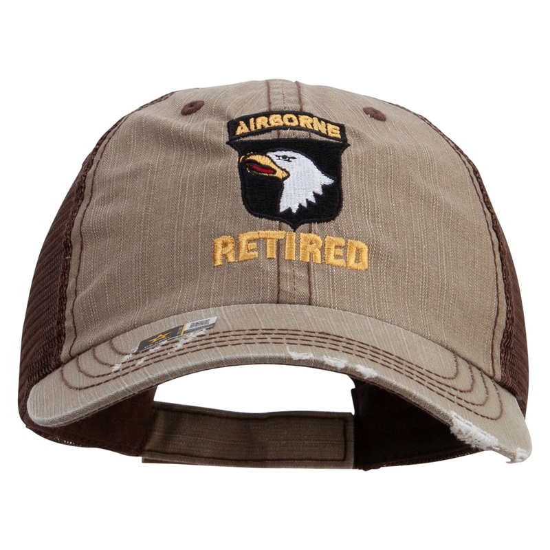 101st Airborne Retired Embroidered Low Profile Special Cotton Mesh Cap Khaki Brown One Size