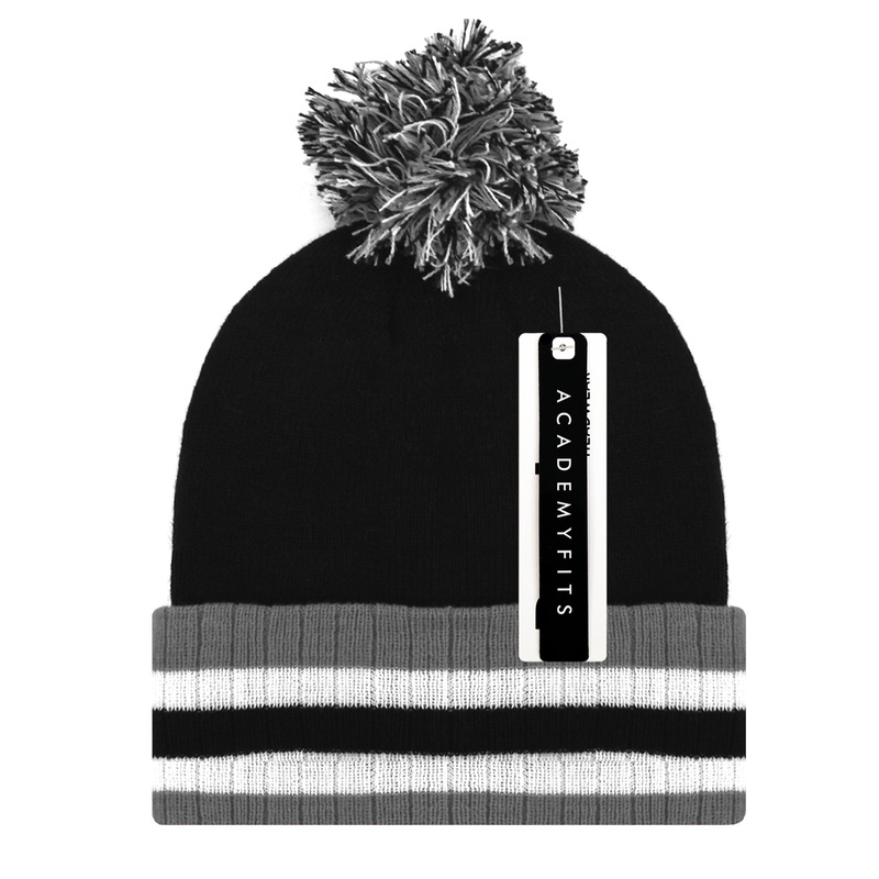 Academy Fits Knit Beanie Pom Pom 6015 Black/Gray