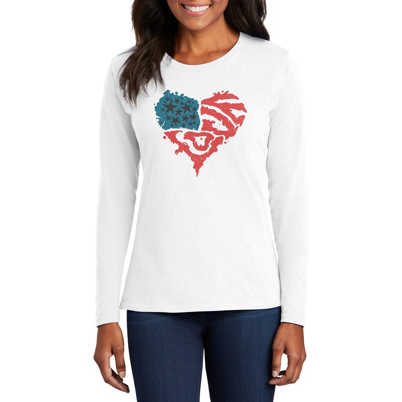 American Love Women’s Port & Company Long Sleeve Cotton T-Shirt White XS