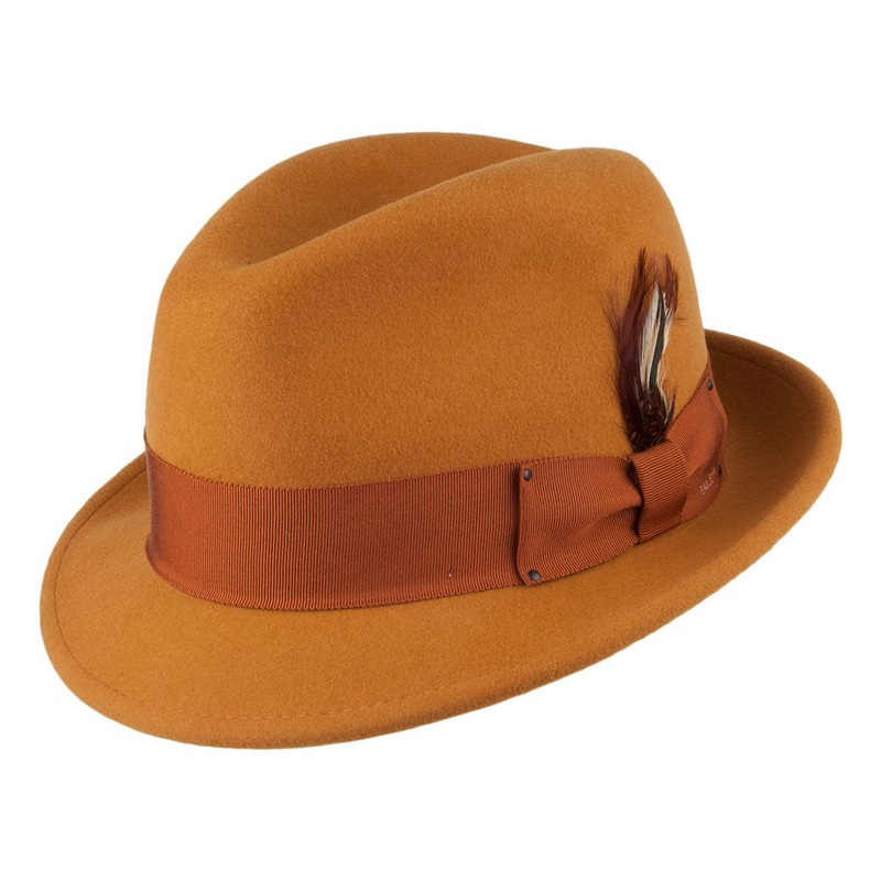 Bailey Hats Tino Crushable Water Repellent Wool Felt Trilby Hat – Tan S