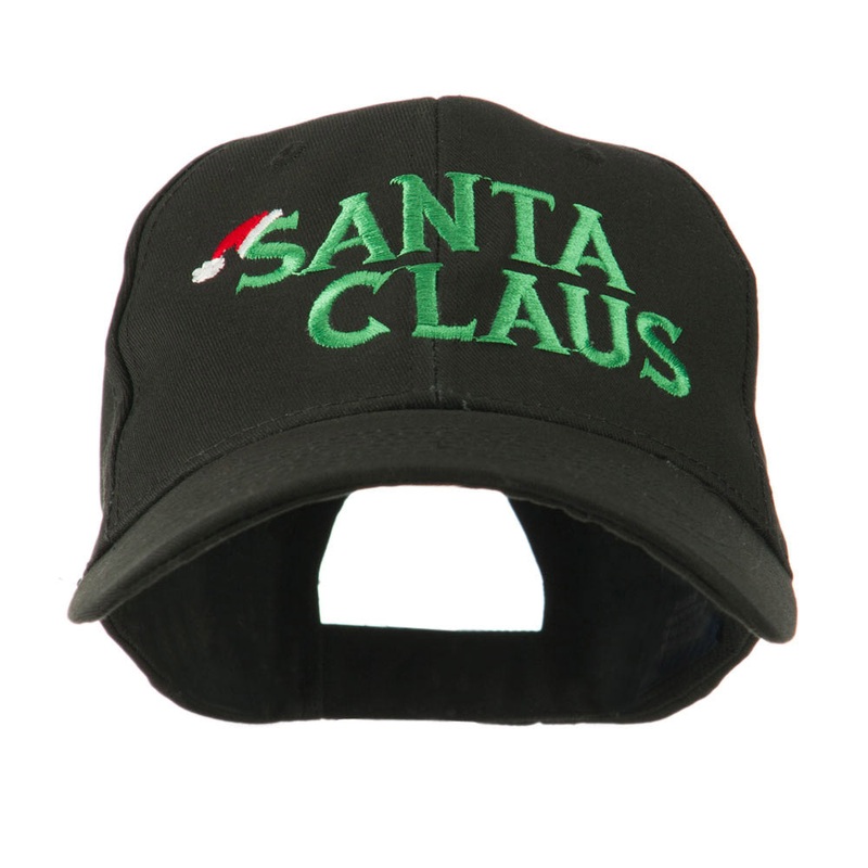 Christmas Hat with Santa Claus Embroidered Cap Black One Size