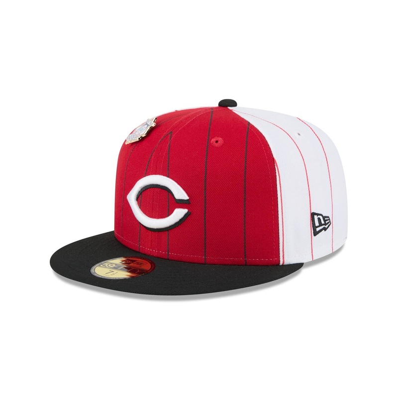 Cincinnati Reds Pinstripe League Pin 59FIFTY Fitted Hat 7