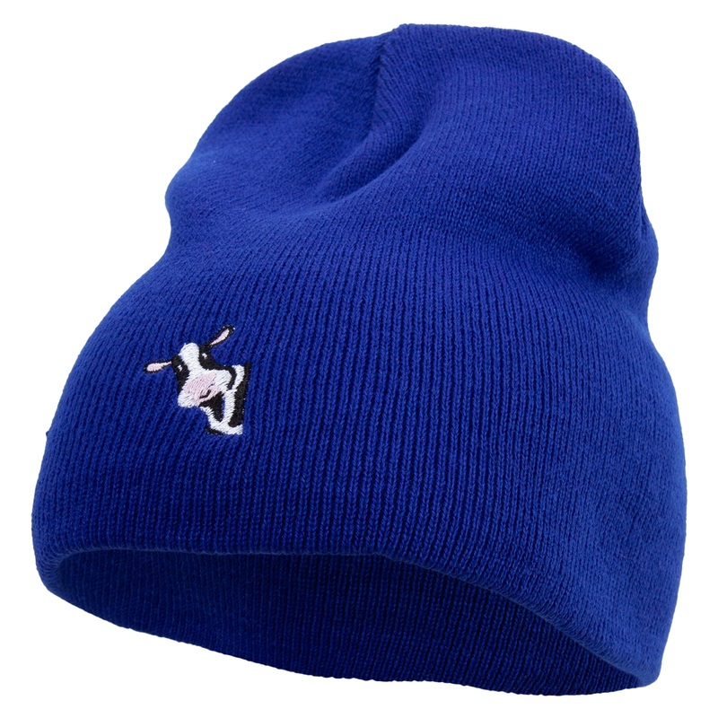 Cute Cow Icon Embroidered 8 Inch Short Beanie Royal One Size