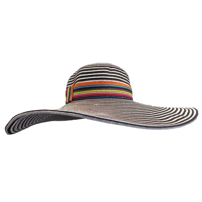 Huge Striped Brim Floppy with Multicolor Band Black / White