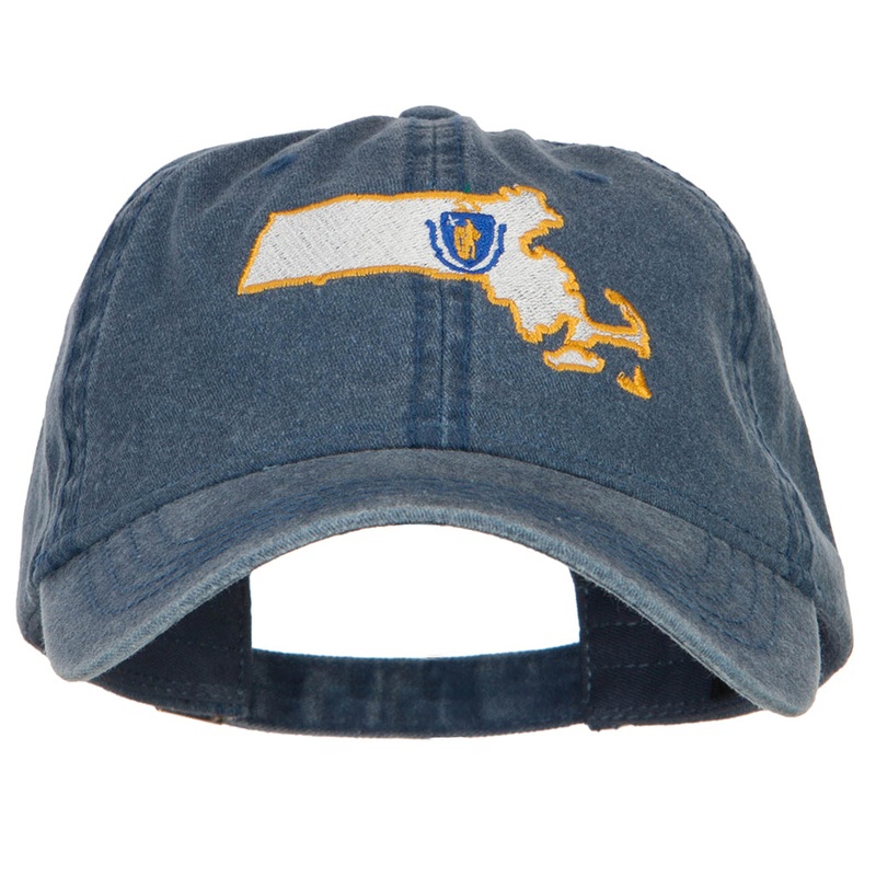 Massachusetts Map State Flag Embroidered Cap Navy One Size