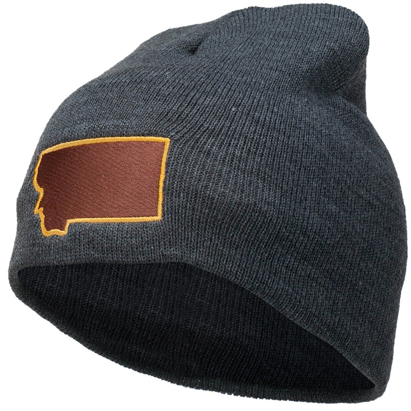 Montana State Map Embroidered Short Beanie Dk Grey One Size