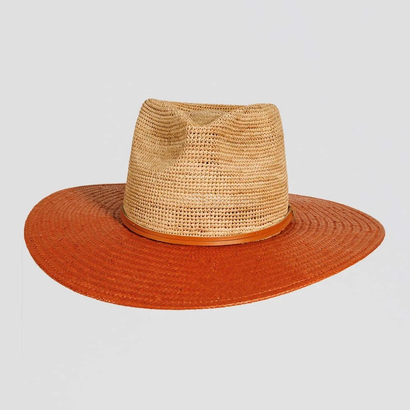 Bristol | Womens Raffia Straw Sun Hat with Toyo Straw Brim Terracotta S/M